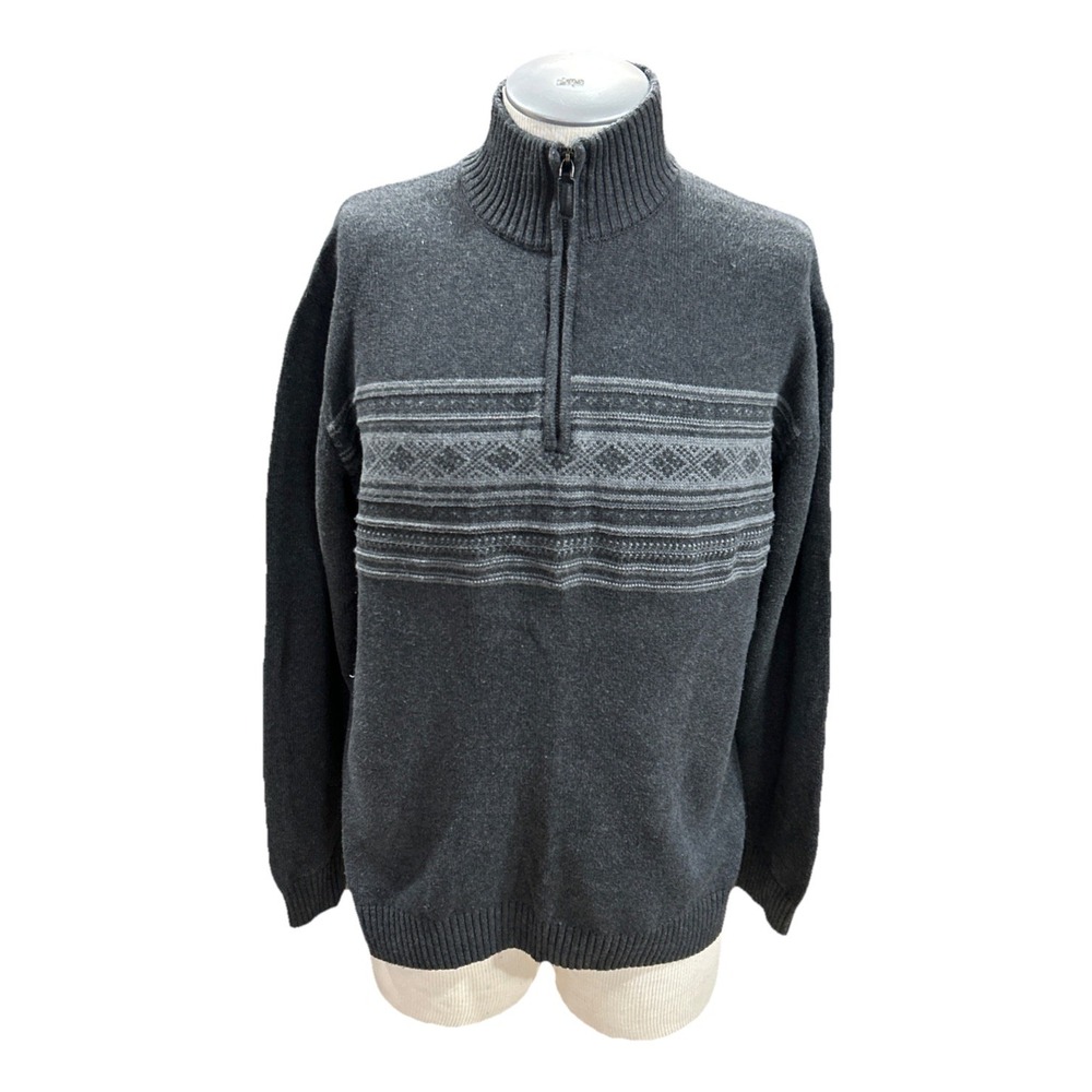Oscar de la Renta Mens Sweater XL Grey 1/4 Zip Mock Neck Pullover Sweatshirt